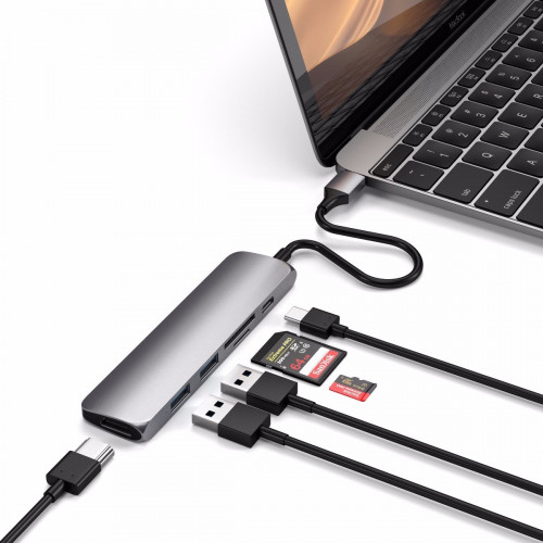 Satechi Aluminum Type-C Slim Multi-Port Adapter 4K V2 Space Gray (ST-SCMA2M)