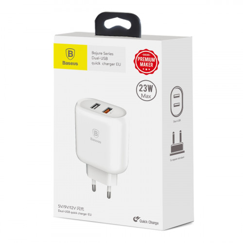 Baseus 23W Bojure Dual-USB Quick Charger EU White (CCALL-AG02)