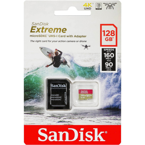 SanDisk 128 GB microSDXC UHS-I U3 Extreme A2 + SD Adapter SDSQXA1-128G-GN6AA