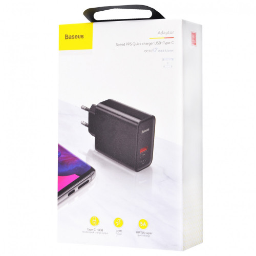 Baseus Wall Charger USB-C and USB PPS Quick Charge 30W Black (CCFS-C01)