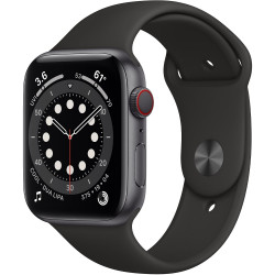 Apple Watch Series 6 GPS + Cellular 44mm Space Gray Aluminum Case with Black Sport Band (M07H3, MG2E3)