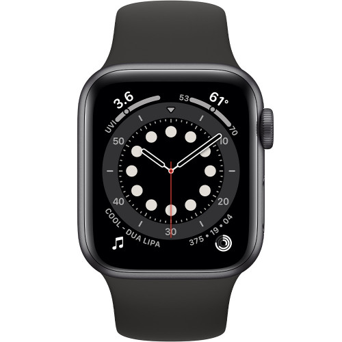 Apple Watch Series 6 GPS + Cellular 44mm Space Gray Aluminum Case with Black Sport Band (M07H3, MG2E3)