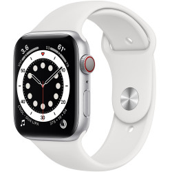 Apple Watch Series 6 GPS + Cellular 44mm Silver Aluminum Case with White Sport Band (M07F3, MG2C3)