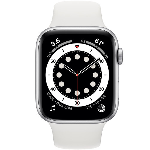 Apple Watch Series 6 GPS + Cellular 44mm Silver Aluminum Case with White Sport Band (M07F3, MG2C3)