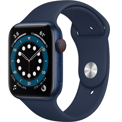 Apple Watch Series 6 GPS + Cellular 44mm Blue Aluminum Case with Deep Navy Sport Band (M07J3, M09A3)