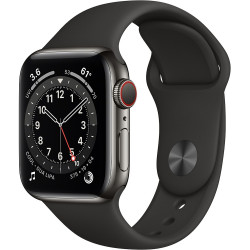 Apple Watch Series 6 GPS + Cellular 40mm Graphite Stainless Steel Case with Black Sport Band (M02Y3, M06X3)