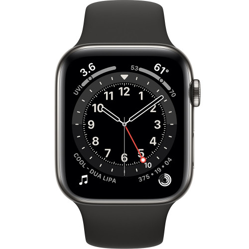 Apple Watch Series 6 GPS + Cellular 40mm Graphite Stainless Steel Case with Black Sport Band (M02Y3, M06X3)