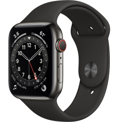 Apple Watch Series 6 GPS + Cellular 44mm Graphite Stainless Steel Case with Black Sport Band (M07Q3, M09H3)