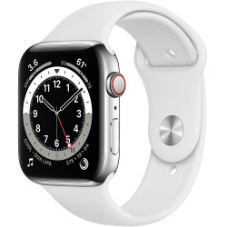 Apple Watch Series 6 GPS + Cellular 44mm Silver Stainless Steel Case with White Sport Band (M07L3, M09D3)