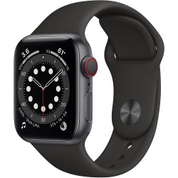 Apple Watch Series 6 GPS + Cellular 40mm Space Gray Aluminum Case with Black Sport Band (M02Q3, M06P3)