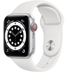 Apple Watch Series 6 GPS + Cellular 40mm Silver Aluminum Case with White Sport Band (M02N3, M06M3)