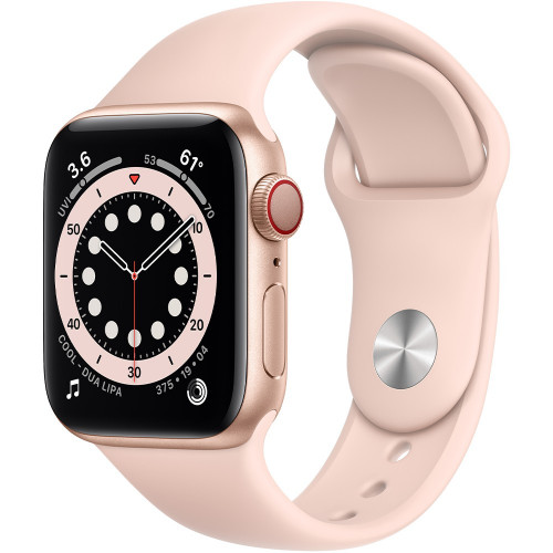Apple Watch Series 6 GPS + Cellular 40mm Gold Aluminum Case with Pink Sand Sport Band (M02P3, M06N3)