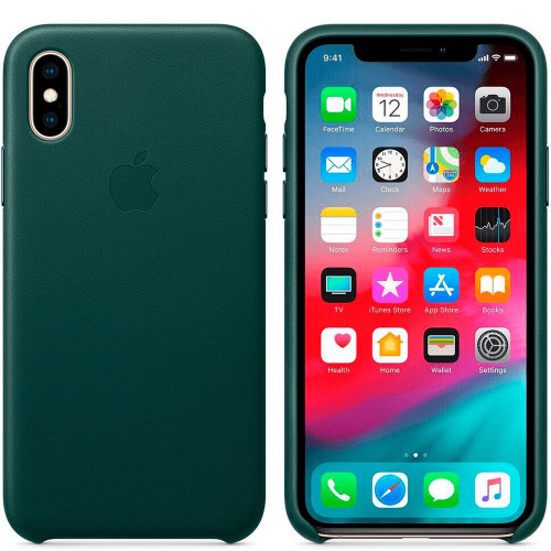 Чехол-накладка (кожаный) для iPhone XS Leather Case High Copy Forest Green
