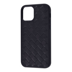Чохол-накладка (шкіряний) Apple iPhone 12 mini Genuine Leather Case Weaving Series Black