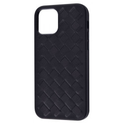 Чохол-накладка (шкіряний) Apple iPhone 12/12 Pro Genuine Leather Case Weaving Series Black
