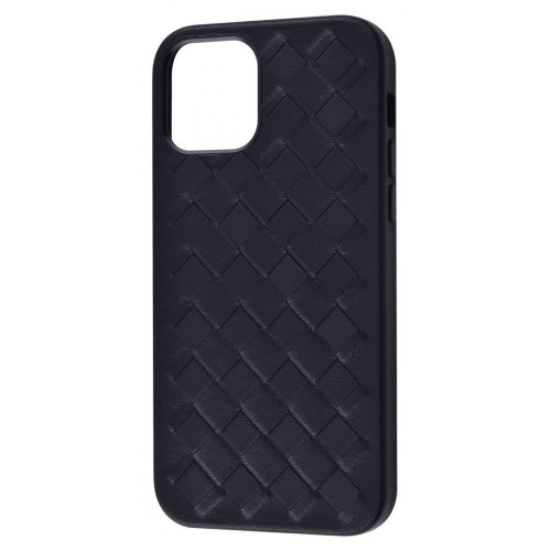 Чехол-накладка (кожаный) Apple iPhone 12/12 Pro Genuine Leather Case Weaving Series Black