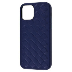 Чохол-накладка (шкіряний) Apple iPhone 12/12 Pro Genuine Leather Case Weaving Series Dark Blue