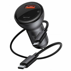Baseus Digital Display PPS Dual Quick Charger Car with USB- C to USB-C 45W Black (TZCCBX-C0G)