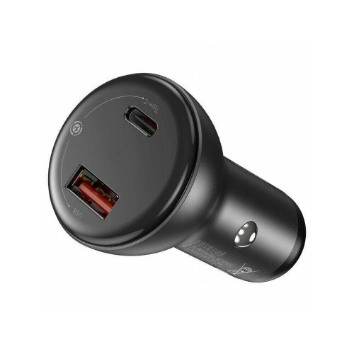 Baseus Digital Display PPS Dual Quick Charger Car with USB- C to USB-C 45W Black (TZCCBX-C0G)