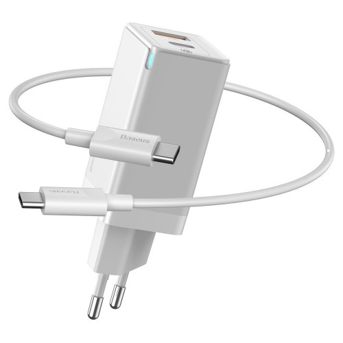 Baseus Mini Quick Charger 45W Type-C + USB with Mini Cable Type-C to Type-C 60W 1m White (CCGAN-Q02)