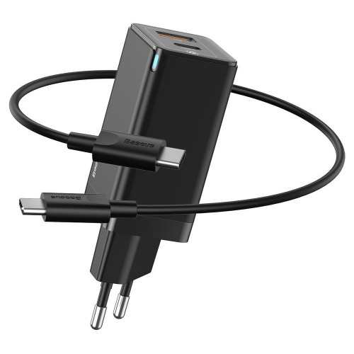 Baseus Mini Quick Charger 45W Type-C + USB with Mini Cable Type-C to Type-C 60W 1m Black (CCGAN-Q01)