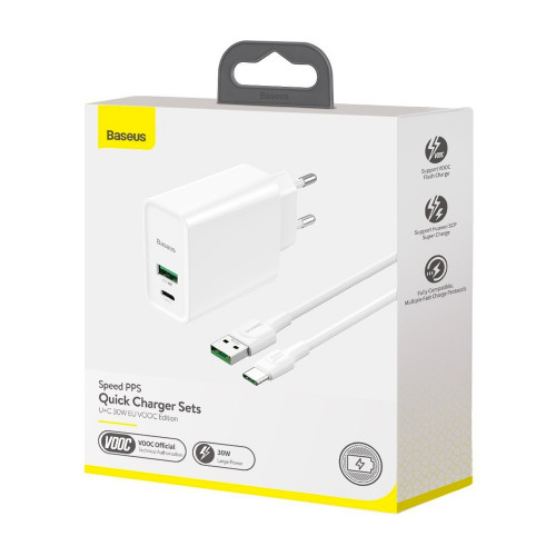 Baseus Speed PPS 30W Type-C + USB VOOC Edition with Type-C 5A Cable 1m White (TZCCFS-H02)