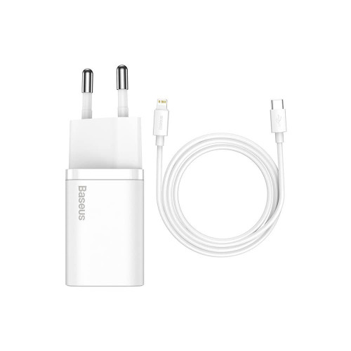 Baseus Super Silicone PD Charger 20W Type-C with Cable Type-C to Lightning White (TZCCSUP-B02)