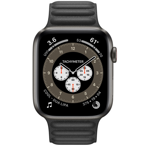 Apple Watch Series 6 GPS+Cellular 44mm Space Black Titanium with Black Leather Link (MJ423+MY9M2)