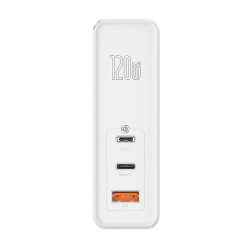 Baseus GaN Mini Quick Charger 120W (2 Type-C + USB) + Cable Type-C to Type-C 5A 1m White (CCGAN-J02)