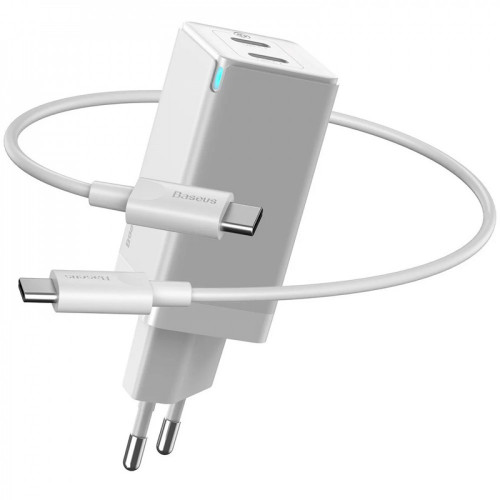 Baseus GaN2 Quick Charger 45W 2 Type-C + Cable Type-C to Type-C 100W 1m White (CCGAN-M02)