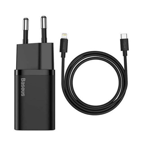 Baseus Super Silicone PD Charger 20W Type-C with Cable Type-C to Lightning Black (TZCCSUP-B01)