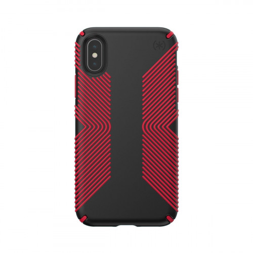 Чехол-накладка (пластиковый) Apple iPhone X Speck Presidio Grip Black/Dark Poppy Red (SP-103131-C305)