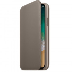 Чехол-книжка (кожаный) Apple iPhone X Leather Folio Taupe (MQT92)