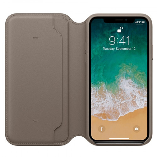 Чехол-книжка (кожаный) Apple iPhone X Leather Folio Taupe (MQT92)