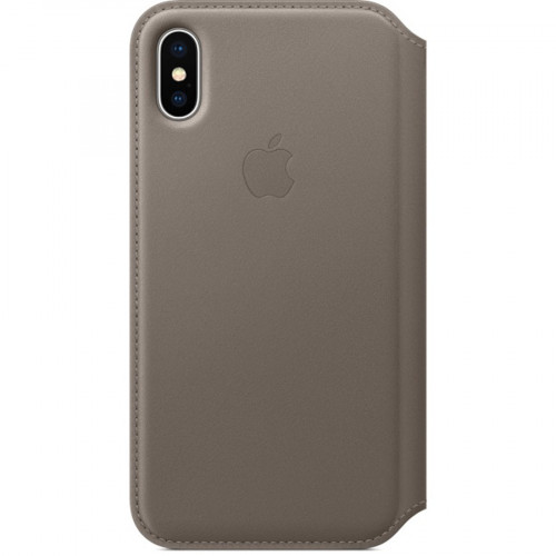 Чехол-книжка (кожаный) Apple iPhone X Leather Folio Taupe (MQT92)