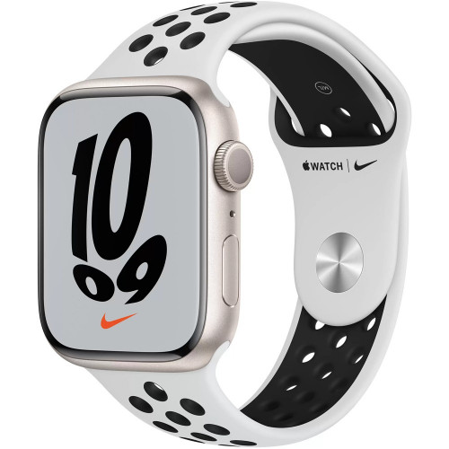 Apple Watch Nike+ Series 7 GPS 45mm Starlight Aluminum Case with Pure Platinum/Black Nike Sport Band (MKNA3)