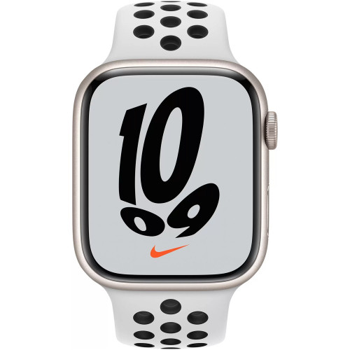 Apple Watch Nike+ Series 7 GPS 45mm Starlight Aluminum Case with Pure Platinum/Black Nike Sport Band (MKNA3)