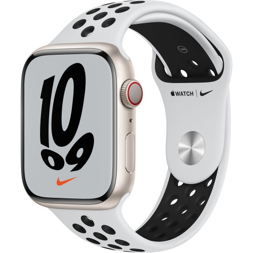Apple Watch Nike+ Series 7 GPS + Cellular 45mm Starlight Aluminum Case with Pure Platinum/Black Nike Sport Band (MKJK3)