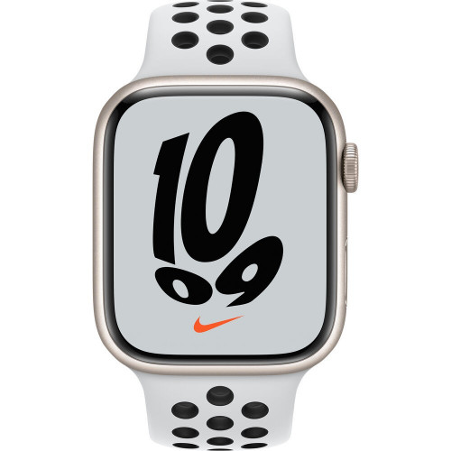 Apple Watch Nike+ Series 7 GPS + Cellular 45mm Starlight Aluminum Case with Pure Platinum/Black Nike Sport Band (MKJK3)