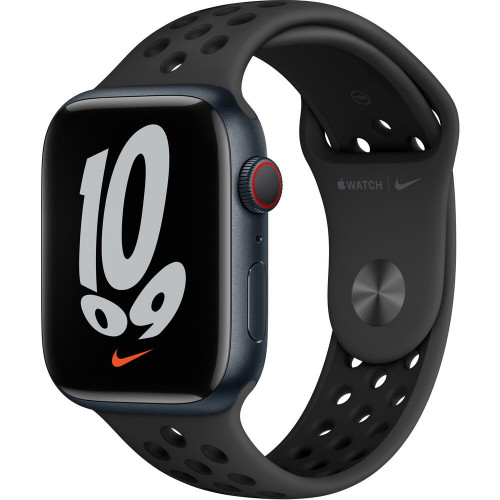 Apple Watch Nike+ Series 7 GPS + Cellular 45mm Midnight Aluminum Case with Anthracite/Black Nike Sport Band (MKJL3)