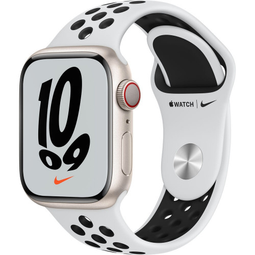 Apple Watch Nike+ Series 7 GPS + Cellular 41mm Starlight Aluminum Case with Pure Platinum/Black Nike Sport Band (MKHL3)