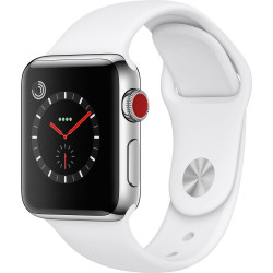Apple Watch Series 3 GPS + Cellular 38mm Stainless Steel with Soft White Sport Band (MQJV2)