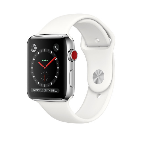 Apple Watch Series 3 GPS + Cellular 42mm Stainless Steel with Soft White Sport Band (MQK82)