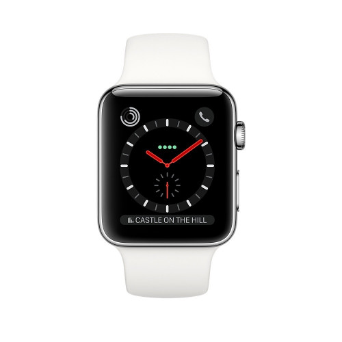 Apple Watch Series 3 GPS + Cellular 42mm Stainless Steel with Soft White Sport Band (MQK82)