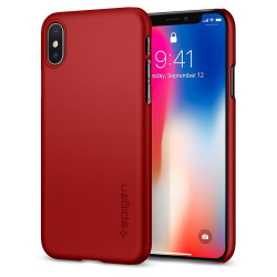 Чохол-накладка (пластиковий) Apple iPhone X Spigen Thin Fit Metallic Red (057CS22109)