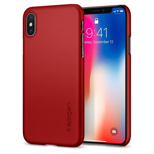 Чехол-накладка (пластиковый) Apple iPhone X Spigen Thin Fit Metallic Red (057CS22109)