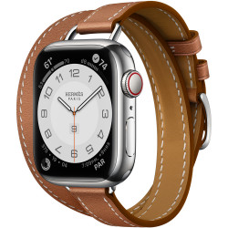 Apple Watch Hermes Series 7 GPS+Cellular 41mm Silver Stainless Steel Case with Gold Swift Attelage Double Tour (MKLY3)