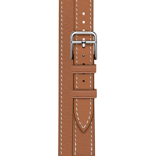 Apple Watch Hermes Series 7 GPS+Cellular 41mm Silver Stainless Steel Case with Gold Swift Attelage Double Tour (MKLY3)