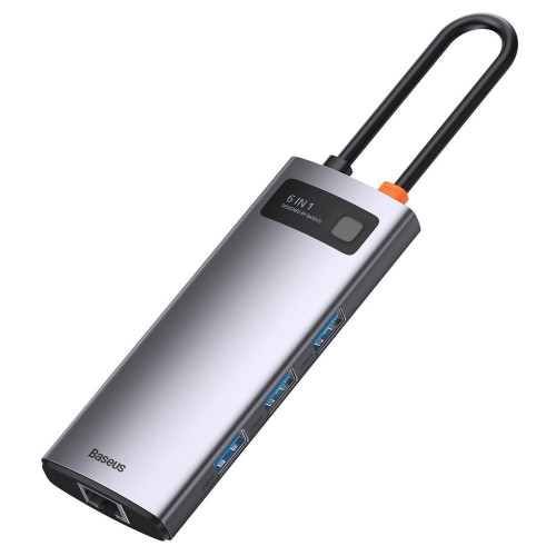 Baseus Metal Gleam Series 6-in-1 3 x USB3.0 + 4KHD + RJ45 + Type-C Gray (CAHUB-CW0G)