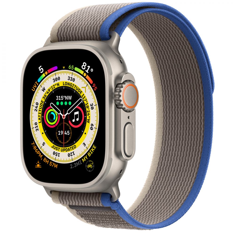 AppleWatchUltraGPS+Cellular49mmTitaniumCasewithBlue/GrayTrailLoop-S/M(MNHE3,MNHL3)